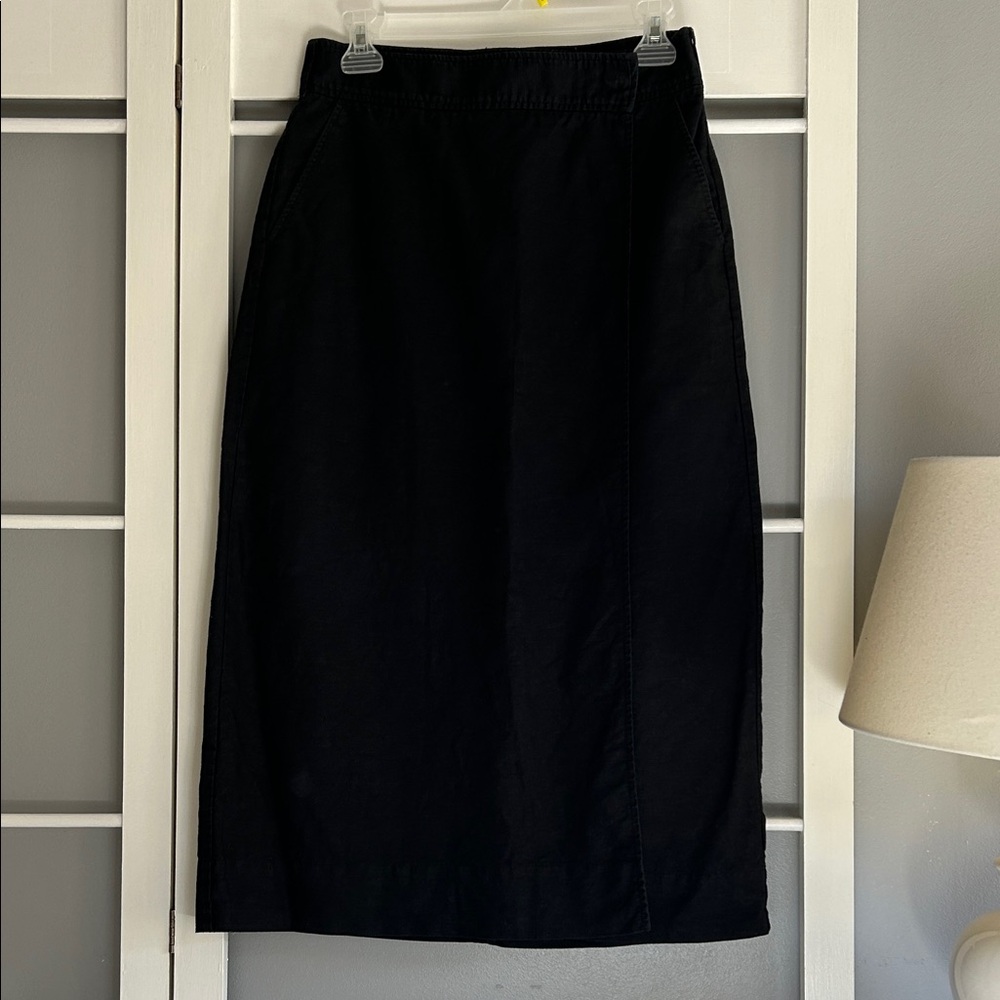 Linen blend Black A-line faux wrap Skirt by GAP